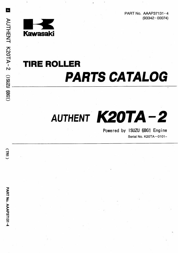Kawasaki Road Roller K20TA 2 Parts Manual AAAP37131 4 93342 00074 EN JP