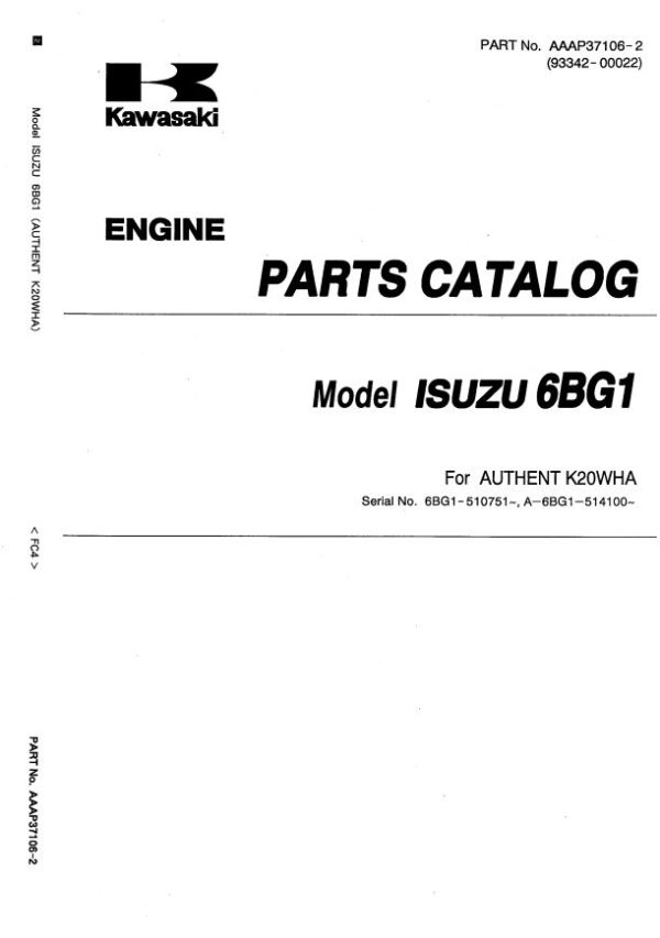 Kawasaki Road Roller K20WHA Engine Parts Manual 93342 00022 EN JP