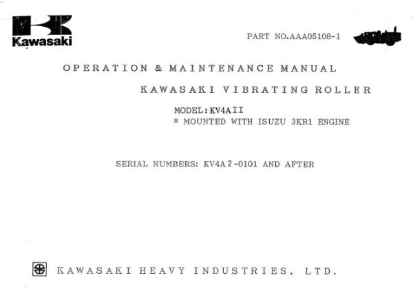Kawasaki Road Roller KV4AII Operation Maintenance Parts Manuals EN JP