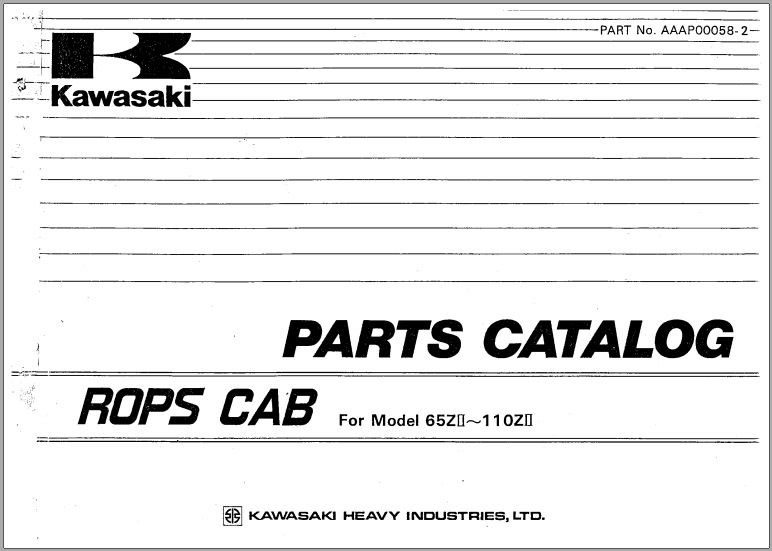 Kawasaki Rops Cab 65ZII to 110ZII Parts Manual AAAP00058 2 EN JP