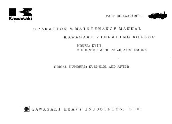 Kawasaki Vibration Roller KV4II Operation Maintenance Parts Manuals EN JP