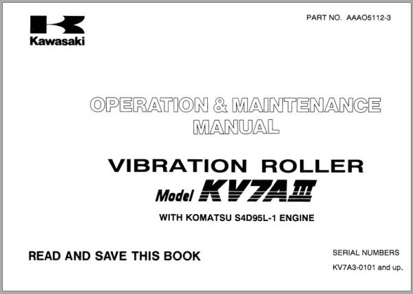 Kawasaki Vibration Roller KV7AIII Operation Maintenance Shop Parts Manuals EN JP