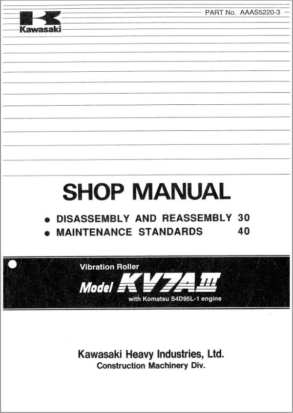 Kawasaki Vibration Roller KV7AIII Operation Maintenance Shop Parts Manuals EN JP 2