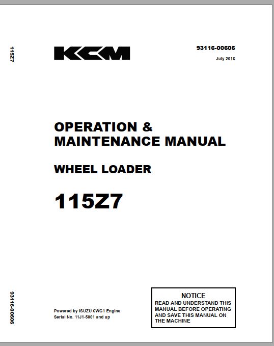Kawasaki Wheel Loader 115Z7 115Z7B Operation Maintenance Shop Parts Manuals EN JP