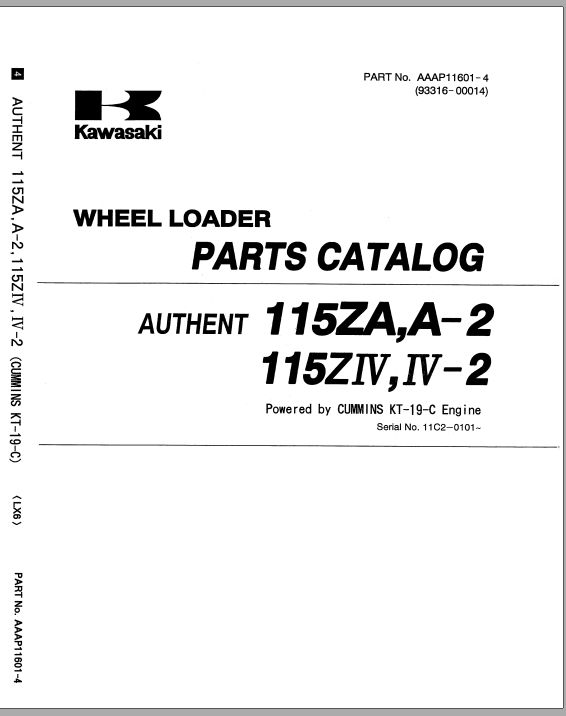 Kawasaki Wheel Loader 115ZA 2 Parts Manual EN JP