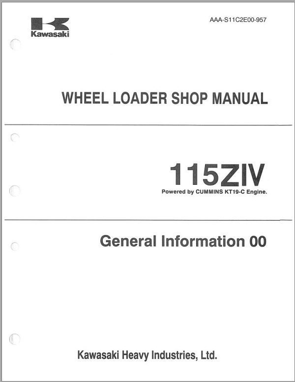 Kawasaki Wheel Loader 115ZA Operation Maintenance Shop Parts Manuals EN JP 2