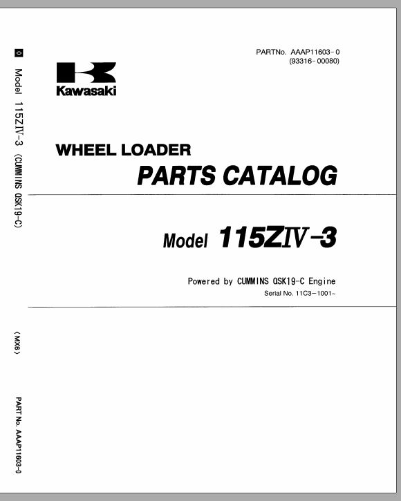 Kawasaki Wheel Loader 115ZIV 3 Operation Maintenance Shop Parts Manuals 1