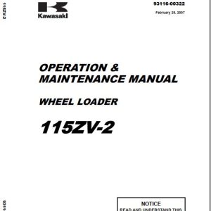 Kawasaki Wheel Loader 115ZV 2 Operation Maintenance Shop Parts Manuals EN JP
