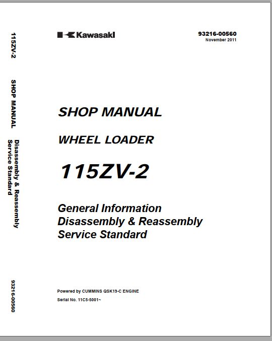 Kawasaki Wheel Loader 115ZV 2 Operation Maintenance Shop Parts Manuals EN JP 2