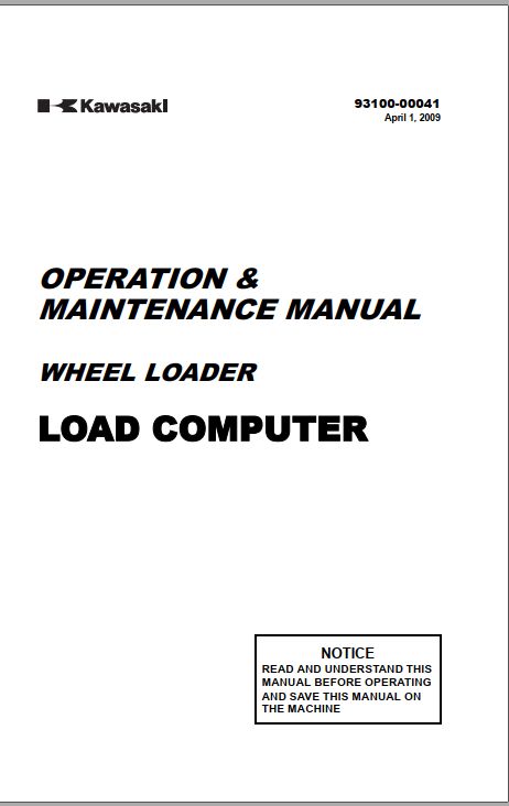 Kawasaki Wheel Loader 115ZV Operation Maintenance Shop Parts Manuals EN JP