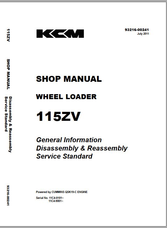 Kawasaki Wheel Loader 115ZV Operation Maintenance Shop Parts Manuals EN JP 2