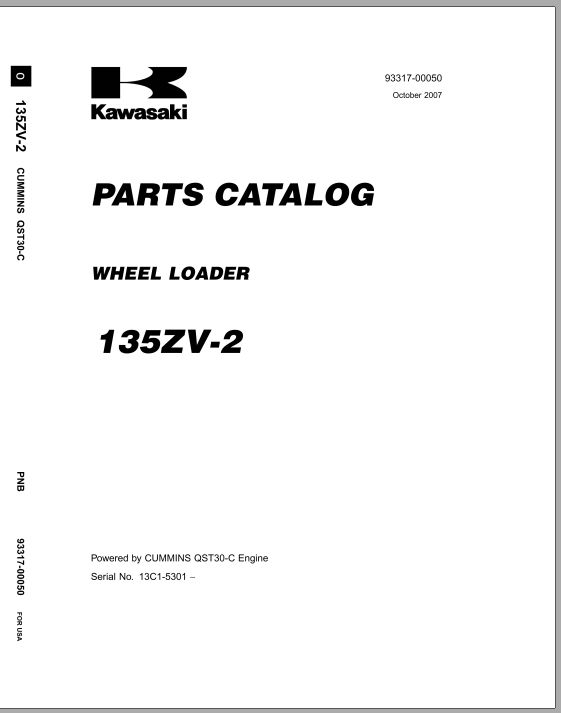 Kawasaki Wheel Loader 135ZV 2 Operation Maintenance Shop Parts Manuals 1