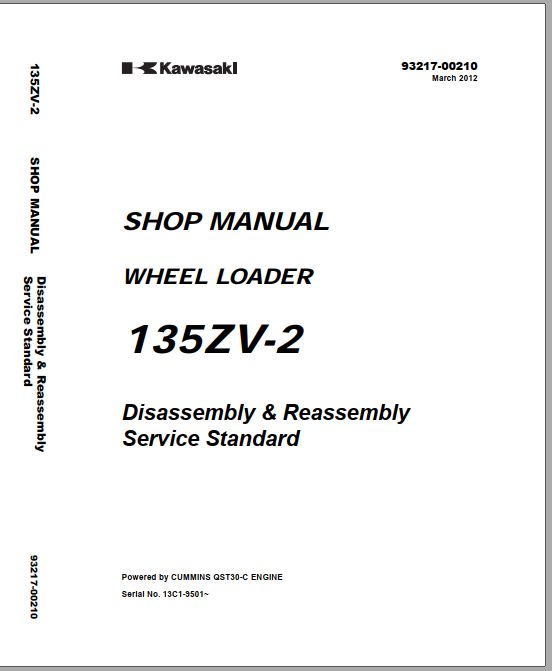 Kawasaki Wheel Loader 135ZV 2 Operation Maintenance Shop Parts Manuals 2