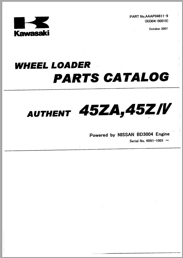 Kawasaki Wheel Loader 45ZA 45ZIII 45ZIV Parts Manual EN JP