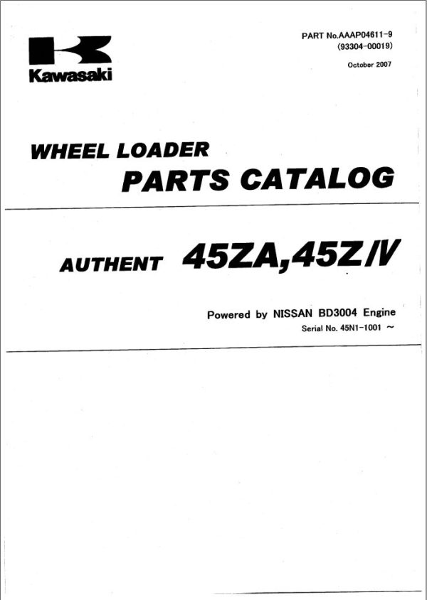 Kawasaki Wheel Loader 45ZIV Operation Maintenance Parts Manuals EN JP 1