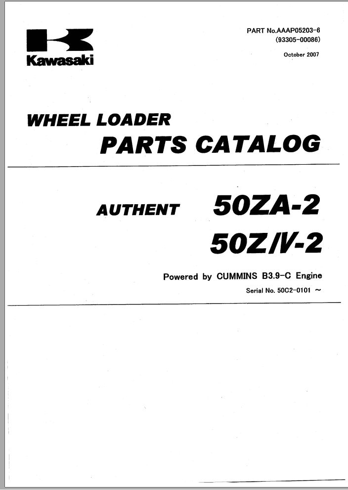 Kawasaki Wheel Loader 50ZA 2 50ZIV 2 Parts Manual EN JP