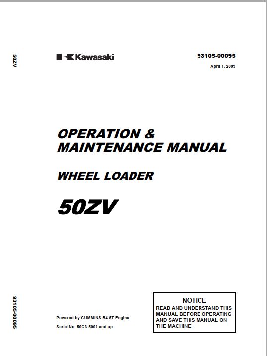 Kawasaki Wheel Loader 50ZV Operation Maintenance Shop Parts Manuals EN JP