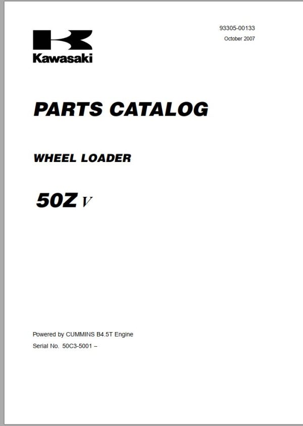Kawasaki Wheel Loader 50ZV Operation Maintenance Shop Parts Manuals EN JP 1