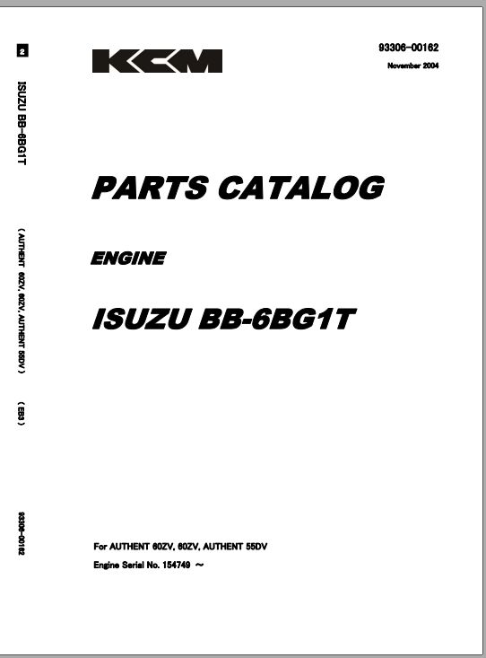 Kawasaki Wheel Loader 55DV Engine Parts Manual 93306 00162 EN JP