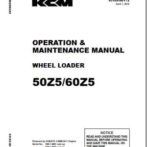 Kawasaki Wheel Loader 60Z5 Operation Maintenance Shop Parts Manuals EN JP