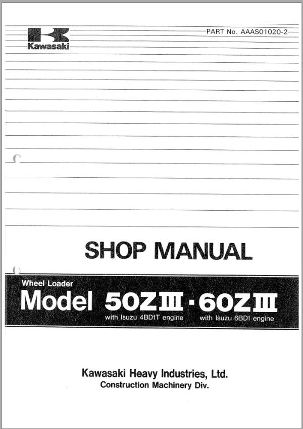 Kawasaki Wheel Loader 60ZA Shop Parts Manuals EN JP 1