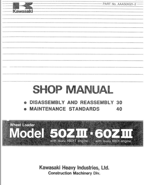 Kawasaki Wheel Loader 60ZIII Shop Parts Manuals EN JP 1