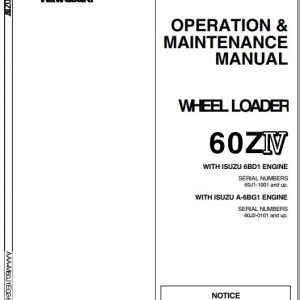 Kawasaki Wheel Loader 60ZIV Operation Maintenance Shop Parts Manuals EN JP