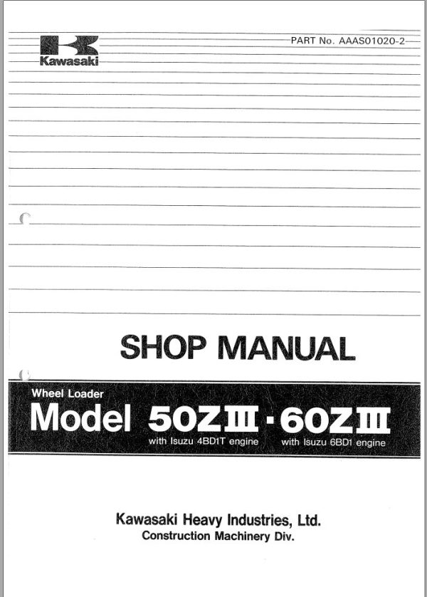 Kawasaki Wheel Loader 60ZIV Operation Maintenance Shop Parts Manuals EN JP 2