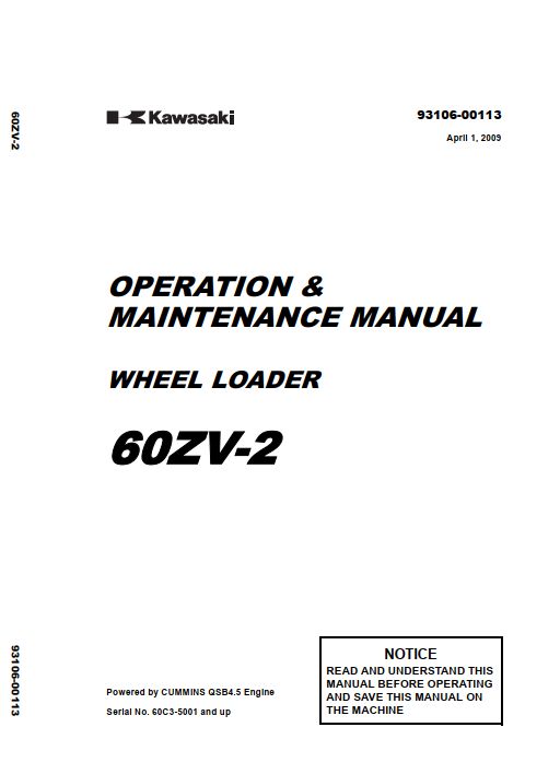 Kawasaki Wheel Loader 60ZV 2 Operation Maintenance Shop Parts Manuals EN JP