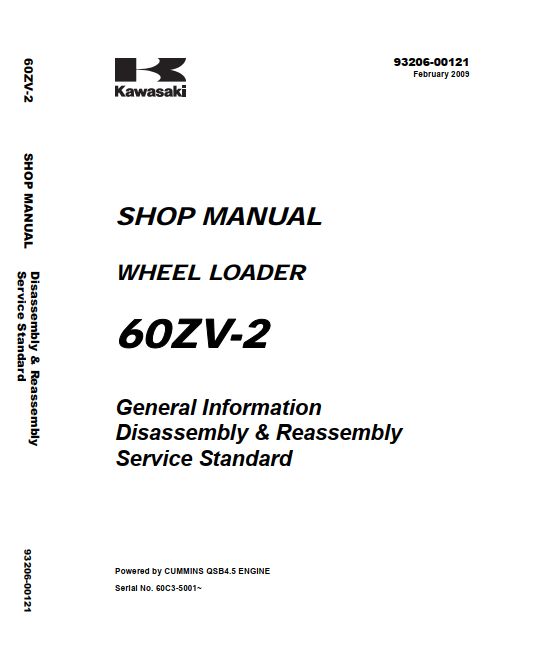 Kawasaki Wheel Loader 60ZV 2 Operation Maintenance Shop Parts Manuals EN JP 2