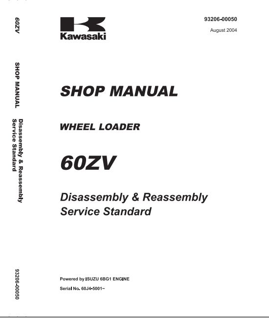 Kawasaki Wheel Loader 60ZV Operation Maintenance Shop Parts Manuals EN JP 2