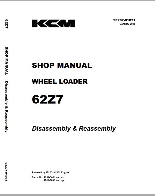 Kawasaki Wheel Loader 62Z7 Shop Parts Manuals EN JP 1