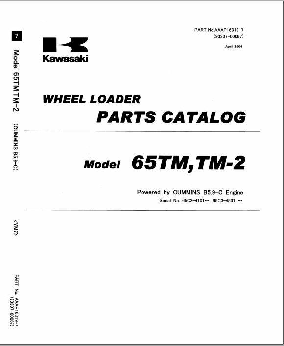Kawasaki Wheel Loader 65TM 2 Operation Maintenance Shop Parts Manuals EN JP 1