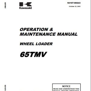 Kawasaki Wheel Loader 65TMV Operation Maintenance Shop Parts Manuals EN JP
