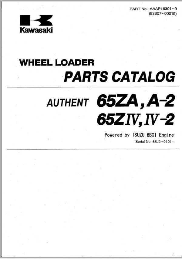Kawasaki Wheel Loader 65ZA Shop Parts Manuals EN JP 1