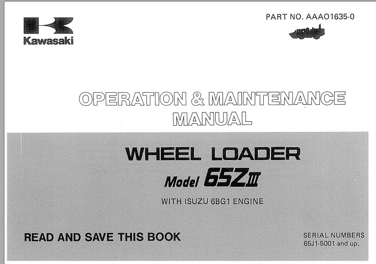 Kawasaki Wheel Loader 65ZIII Operation Maintenance Shop Parts Manuals EN JP
