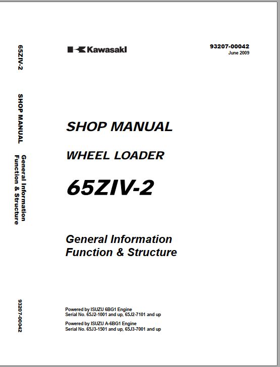 Kawasaki Wheel Loader 65ZIV 2 Operation Maintenance Shop Parts Manuals EN JP 2