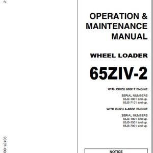 Kawasaki Wheel Loader 65ZIV Operation Maintenance Shop Parts Manuals EN JP