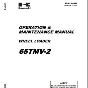 Kawasaki Wheel Loader 65ZV 2 65TMV 2 Operation Maintenance Shop Parts Manuals EN JP