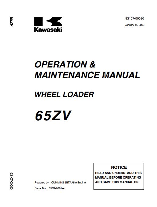 Kawasaki Wheel Loader 65ZV Operation Maintenance Shop Parts Manuals EN JP