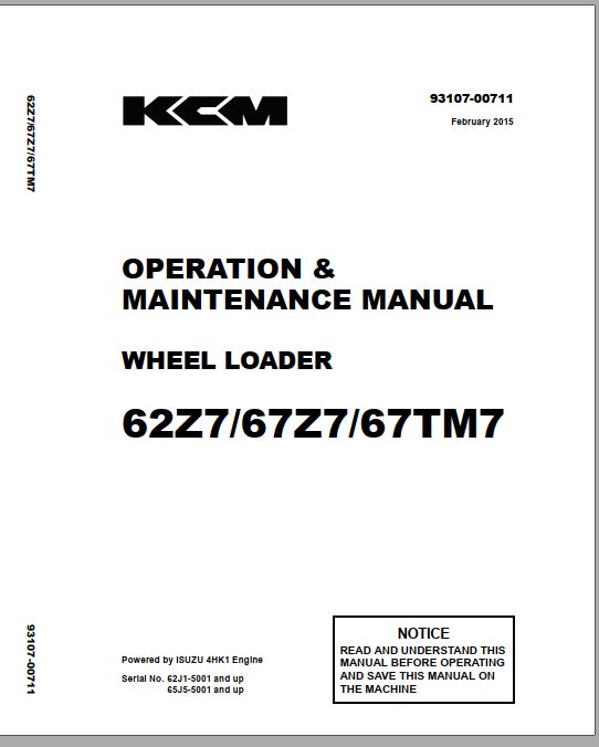 Kawasaki Wheel Loader 67TM7 67TM7B Operation Maintenance Shop Parts Manuals EN JP