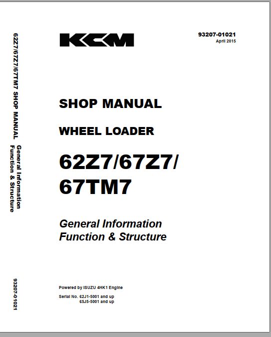 Kawasaki Wheel Loader 67TM7 67TM7B Operation Maintenance Shop Parts Manuals EN JP 2