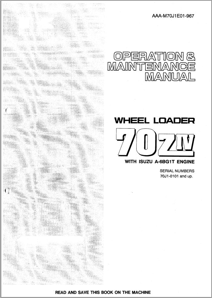 Kawasaki Wheel Loader 70ZIV Operation Maintenance Shop Parts Manuals EN JP