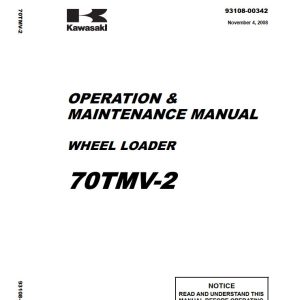 Kawasaki Wheel Loader 70ZV 2 70TMV 2 Operation Maintenance Shop Parts Manuals EN JP