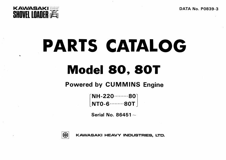 Kawasaki Wheel Loader 80 80B 80Z Shop Parts Manuals EN JP