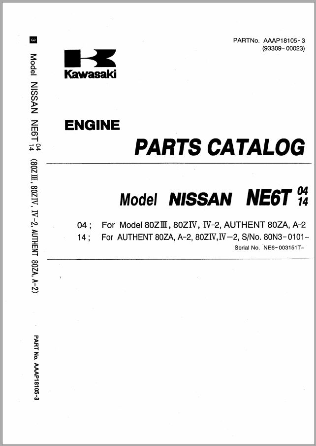 Kawasaki Wheel Loader 80Z Engine Parts Manual
