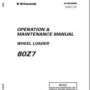 Kawasaki Wheel Loader 80Z7 80Z7B Operation Maintenance Shop Parts Manuals EN JP