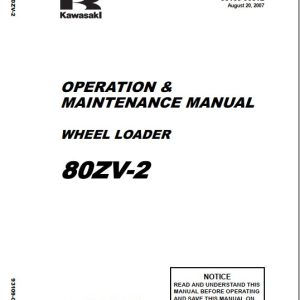 Kawasaki Wheel Loader 80ZV 2 Operation Maintenance Shop Parts Manuals EN JP
