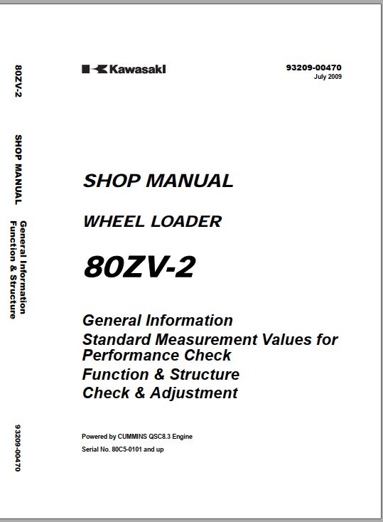 Kawasaki Wheel Loader 80ZV 2 Operation Maintenance Shop Parts Manuals EN JP 2