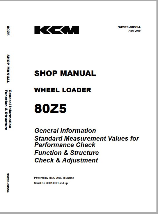 Kawasaki Wheel Loader 80ZV Operation Maintenance Shop Parts Manuals EN JP 2